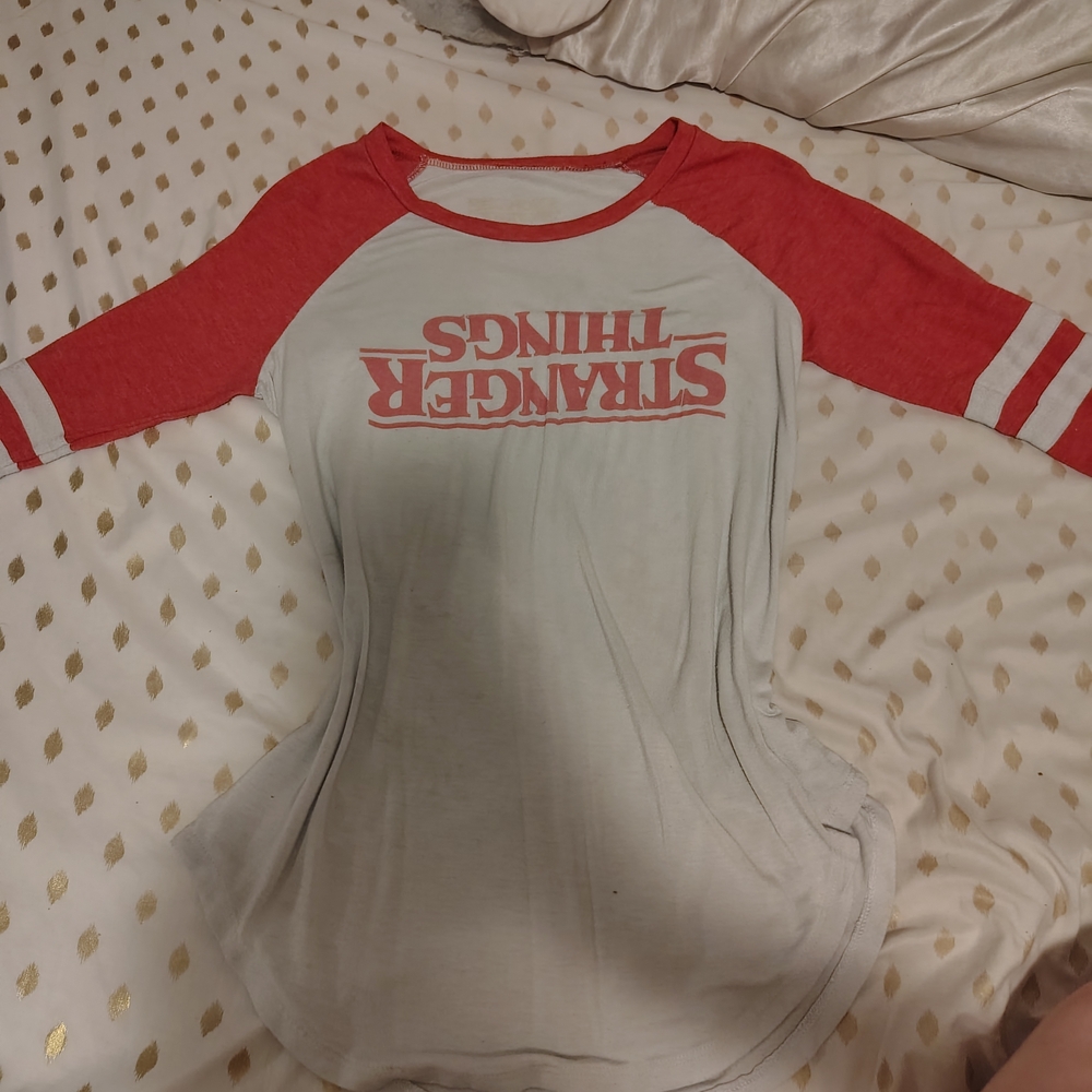 Netflix White and Red "Stranger Things" Raglan Long Sleeve Tee